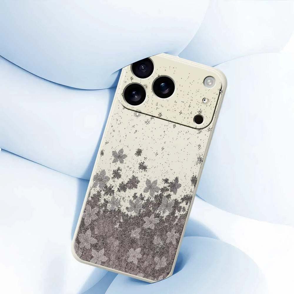 For iPhone 18 Pro Max / 17 Pro Max Case Grey Flowers Pattern Printing Straight Edge TPU Phone Back Cover - Beige - 5