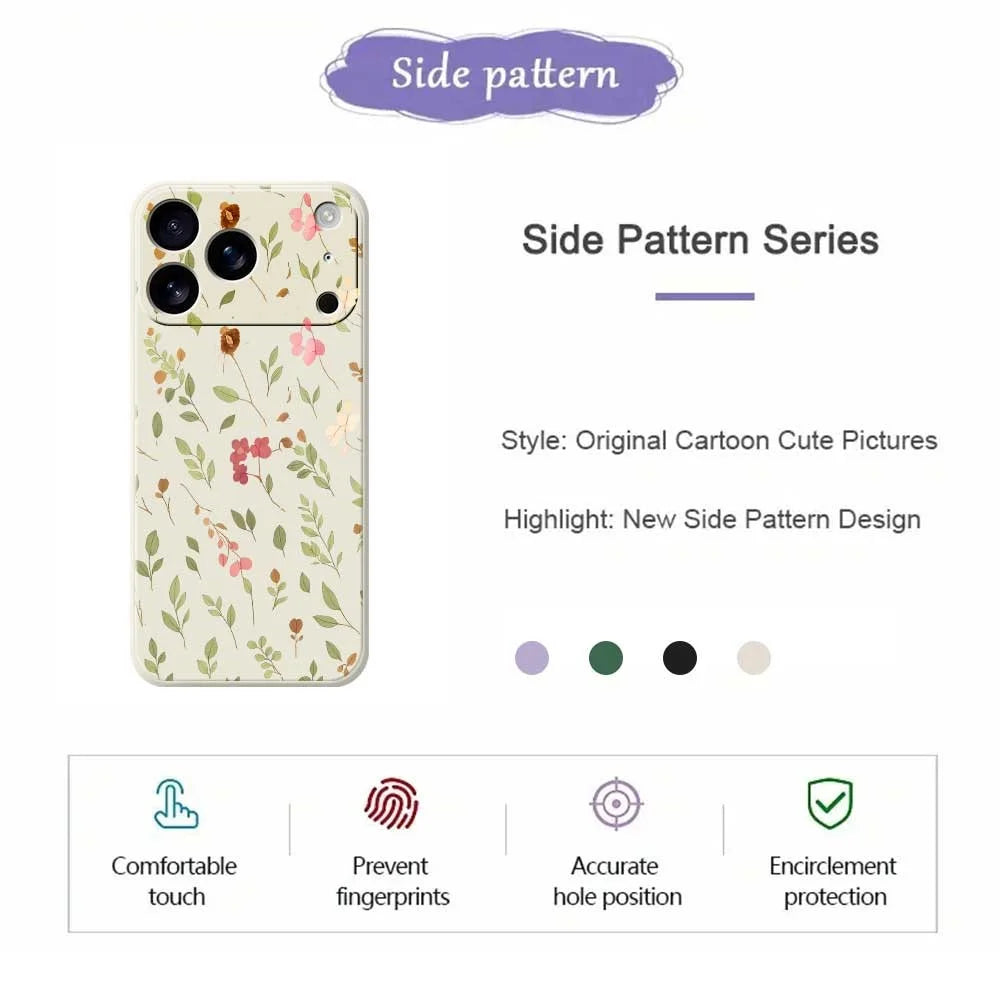 For iPhone 18 Pro Max / 17 Pro Max Case Small Flower Leaves Pattern Printing Straight Edge TPU Phone Back Cover - Beige - 2