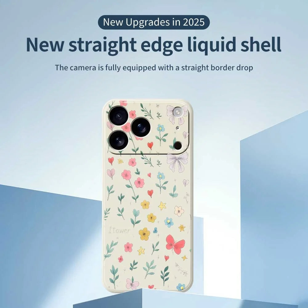 For iPhone 18 Pro Max / 17 Pro Max Case Floral Bow Pattern Printing Straight Edge TPU Phone Back Cover - Beige - 3