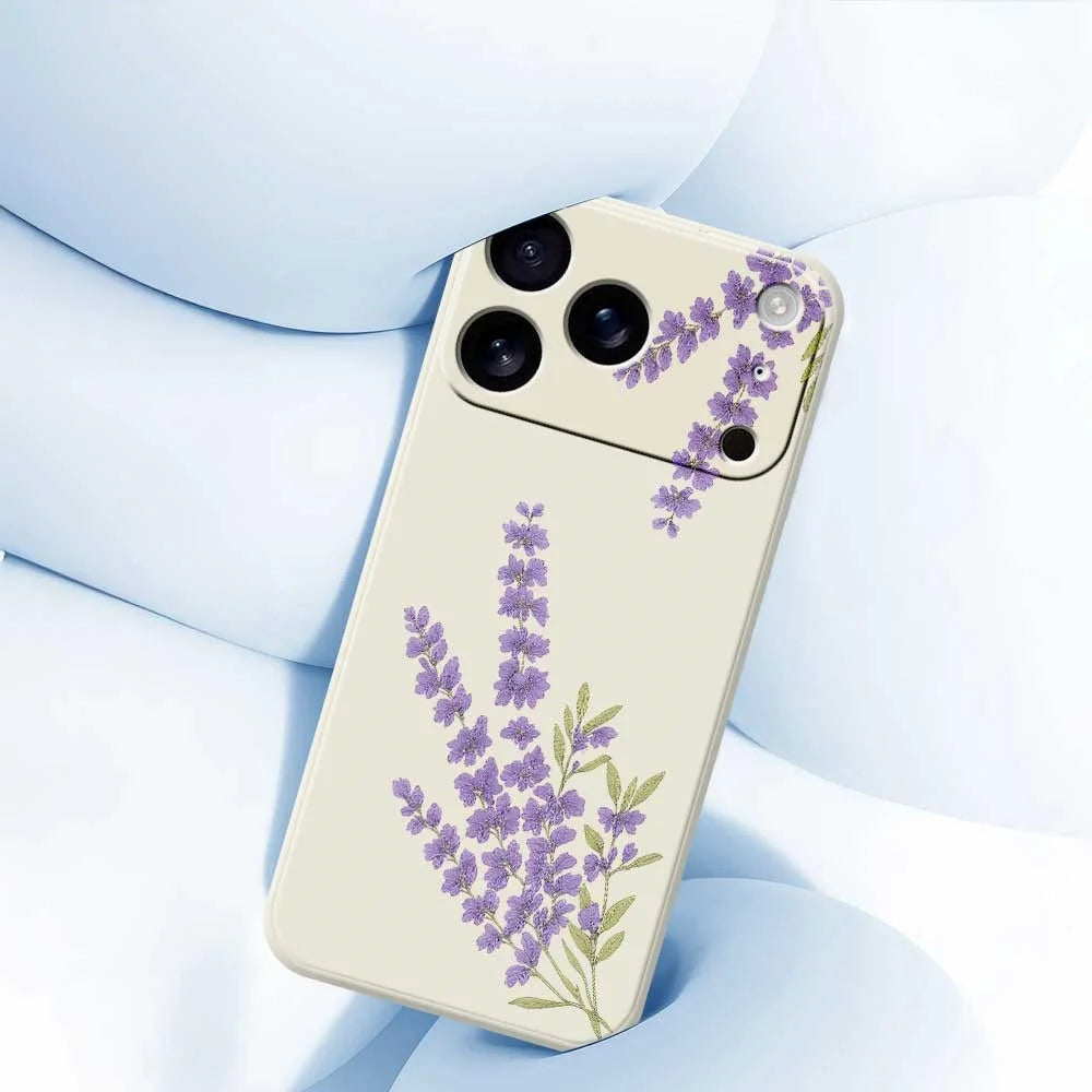 For iPhone 18 Pro Max / 17 Pro Max Case Lavender Pattern Printing Straight Edge TPU Phone Back Cover - Beige - 5