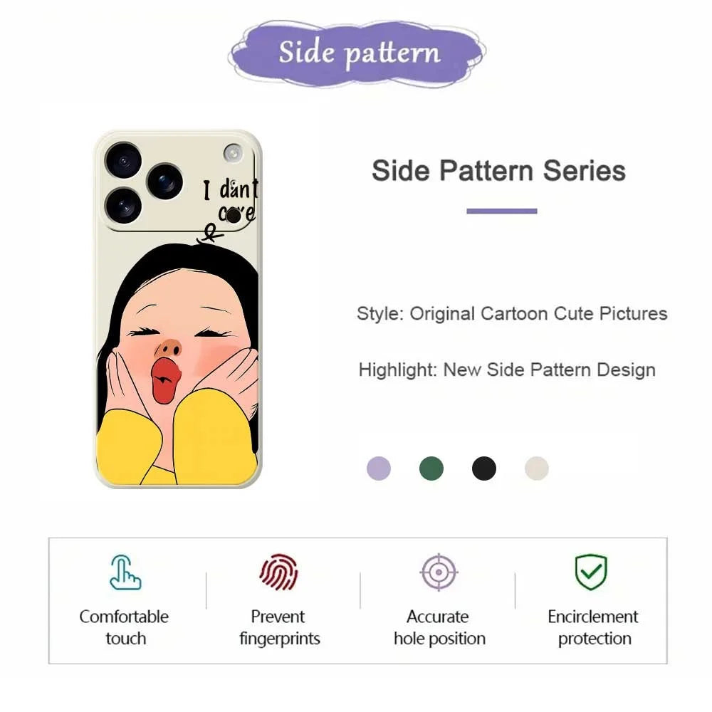 For iPhone 18 Pro Max / 17 Pro Max Case Girl Holding Face Pattern Printing Straight Edge TPU Phone Back Cover - Beige - 2