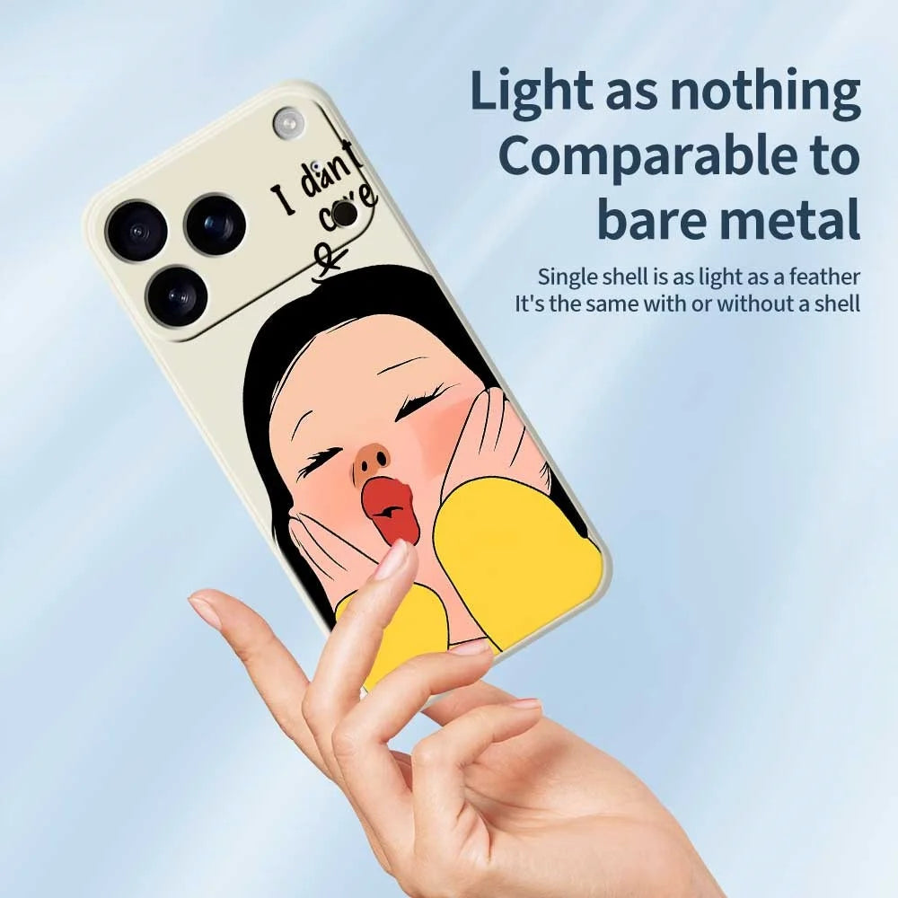 For iPhone 18 Pro Max / 17 Pro Max Case Girl Holding Face Pattern Printing Straight Edge TPU Phone Back Cover - Beige - 4