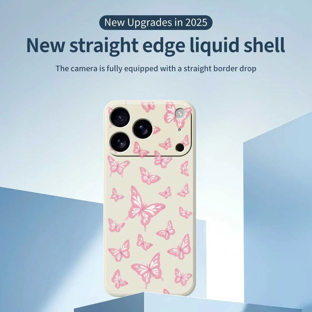 For iPhone 18 Pro Max / 17 Pro Max Case Pink Butterflies Pattern Printing Straight Edge TPU Phone Back Cover - Beige - 3