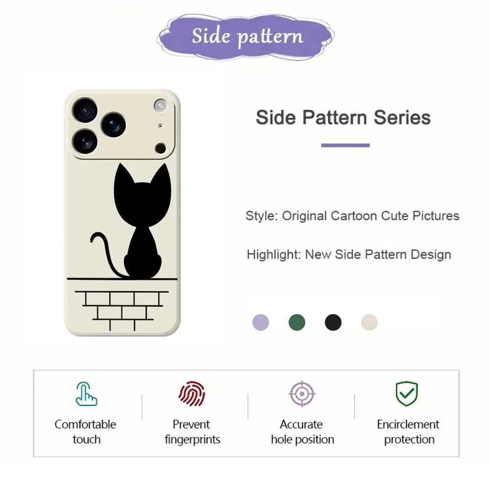 For iPhone 18 Pro Max / 17 Pro Max Case Black Cat on the Wall Pattern Printing Straight Edge TPU Phone Back Cover - Beige - 2