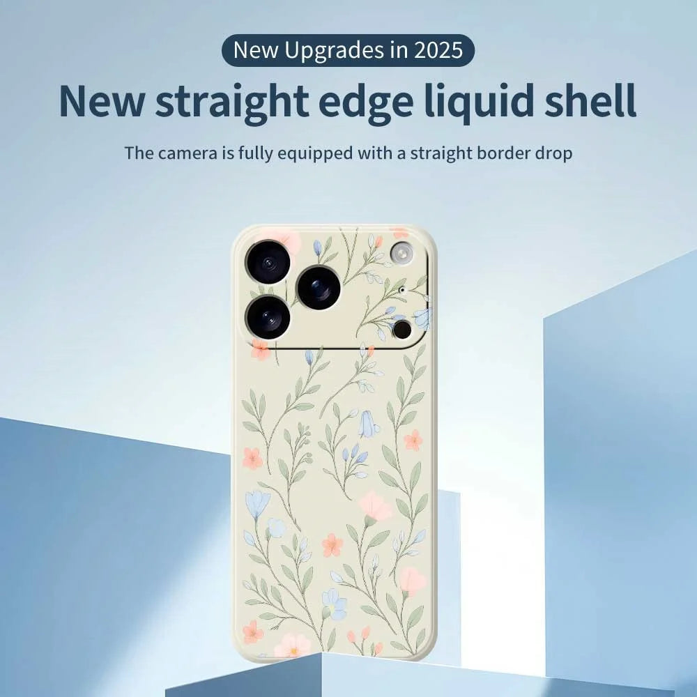 For iPhone 18 Pro Max / 17 Pro Max Case Pink Blue Flowers Pattern Printing Straight Edge TPU Phone Back Cover - Beige - 3