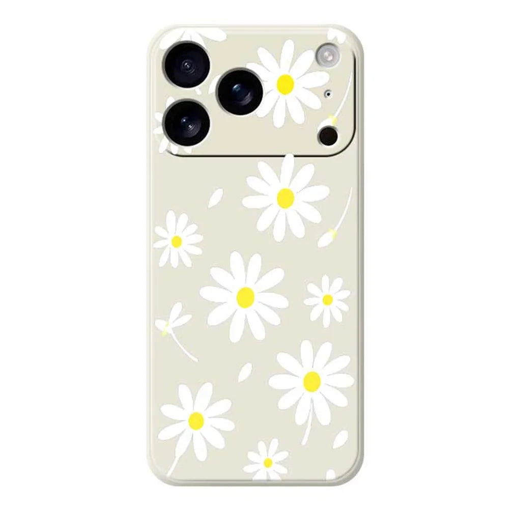 For iPhone 18 Pro Max / 17 Pro Max Case White Daisy Pattern Printing Straight Edge TPU Phone Back Cover - Beige - 1