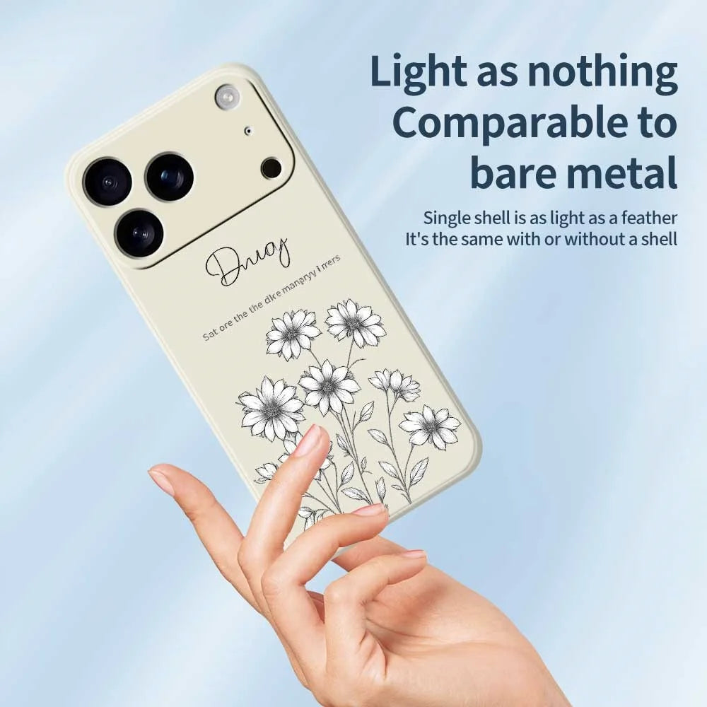 For iPhone 18 Pro Max / 17 Pro Max Case Sketch Flowers Pattern Printing Straight Edge TPU Phone Back Cover - Beige - 4