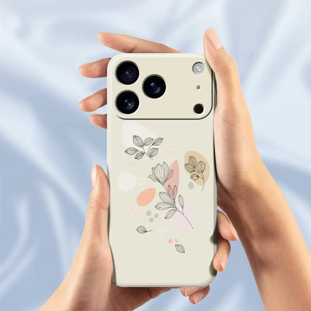 For iPhone 18 Pro Max / 17 Pro Max Case Sketch Leaves Pattern Printing Straight Edge TPU Phone Back Cover - Beige - 6