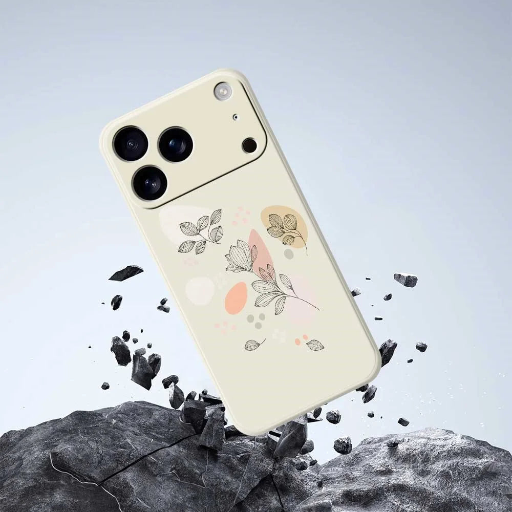 For iPhone 18 Pro Max / 17 Pro Max Case Sketch Leaves Pattern Printing Straight Edge TPU Phone Back Cover - Beige - 7