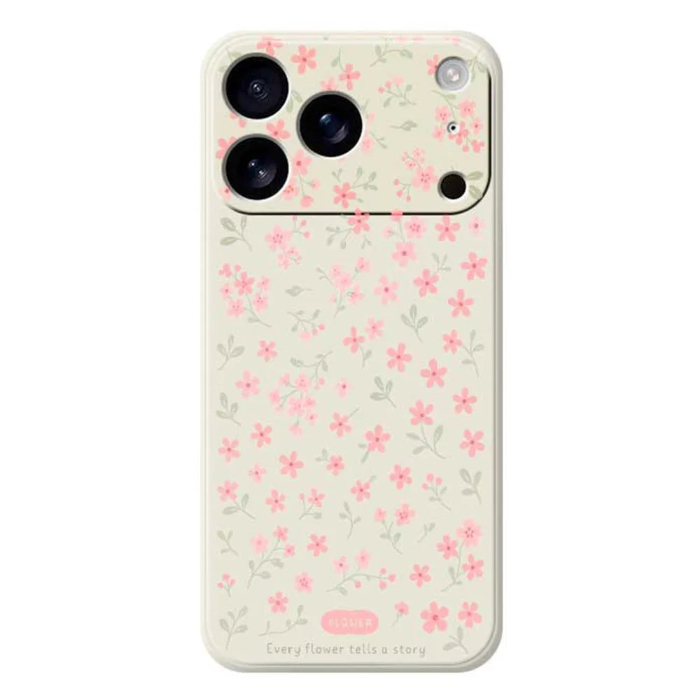For iPhone 18 Pro Max / 17 Pro Max Case Pink Small Flowers Pattern Printing Straight Edge TPU Phone Back Cover - Beige - 1