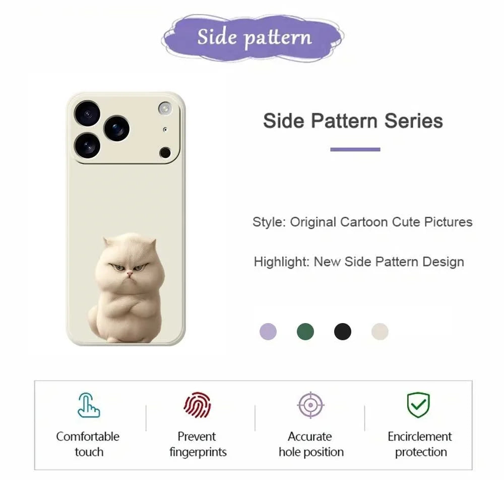 For iPhone 18 Pro Max / 17 Pro Max Case Angry Cat Pattern Printing Straight Edge TPU Phone Back Cover - Beige - 2