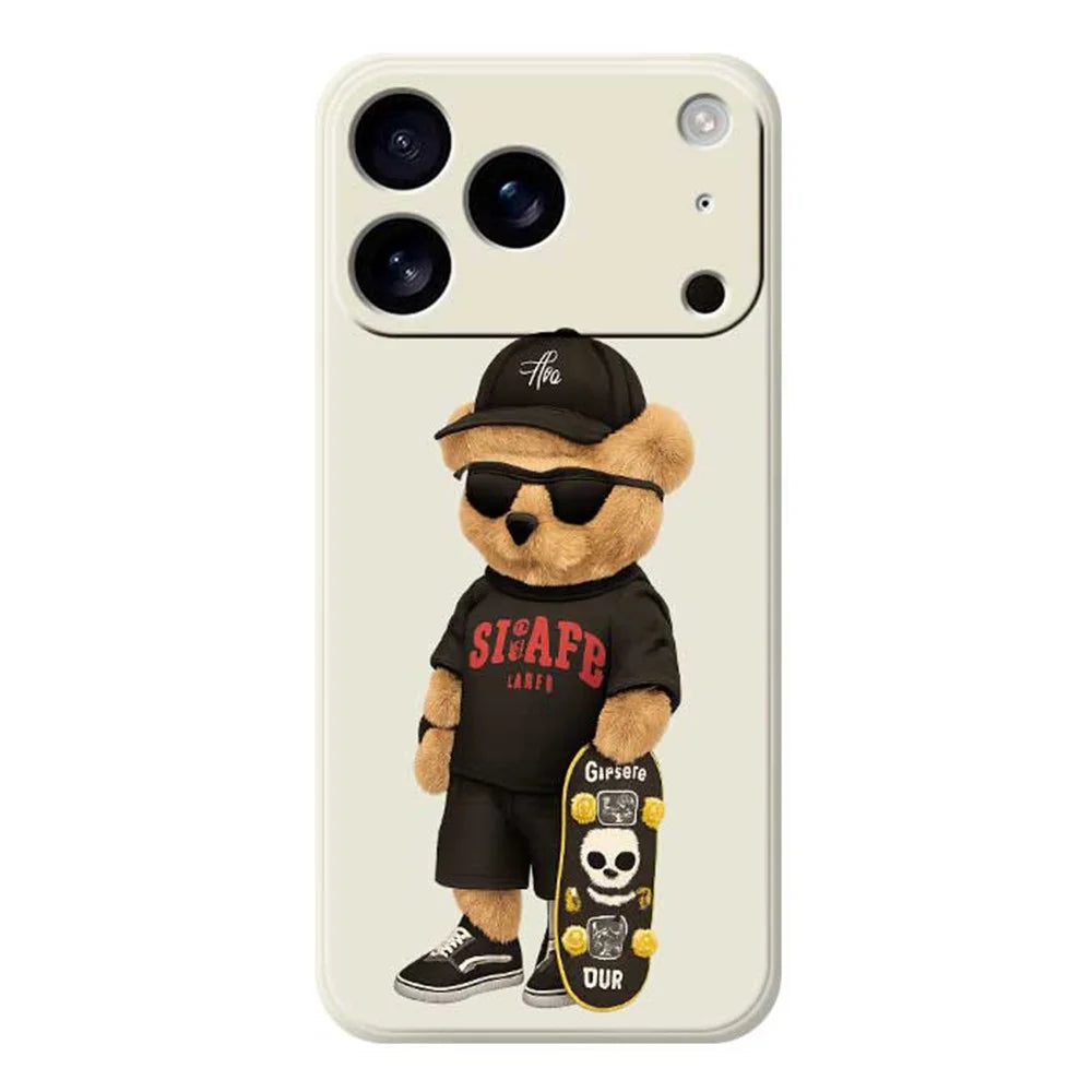 For iPhone 18 Pro Max / 17 Pro Max Case Cool Bear Pattern Printing Straight Edge TPU Phone Back Cover - Beige - 1