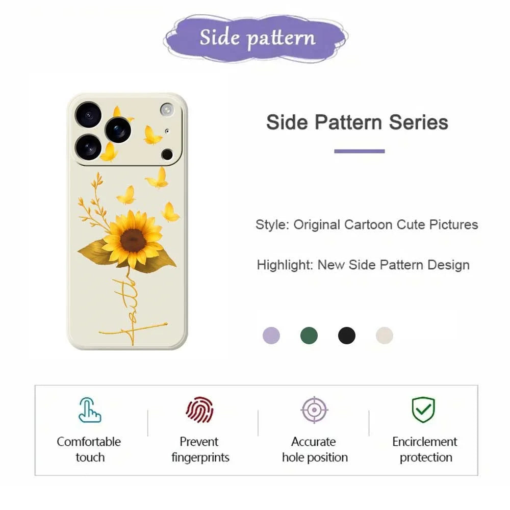 For iPhone 18 Pro / 17 Pro Case Golden Butterfly Sunflower Pattern Printing Straight Edge TPU Phone Back Cover - Beige - 2