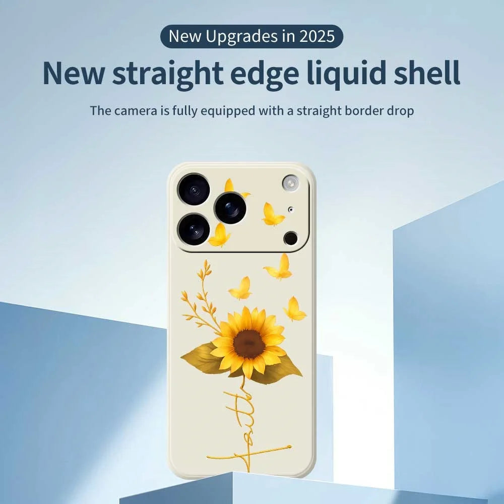 For iPhone 18 Pro / 17 Pro Case Golden Butterfly Sunflower Pattern Printing Straight Edge TPU Phone Back Cover - Beige - 3