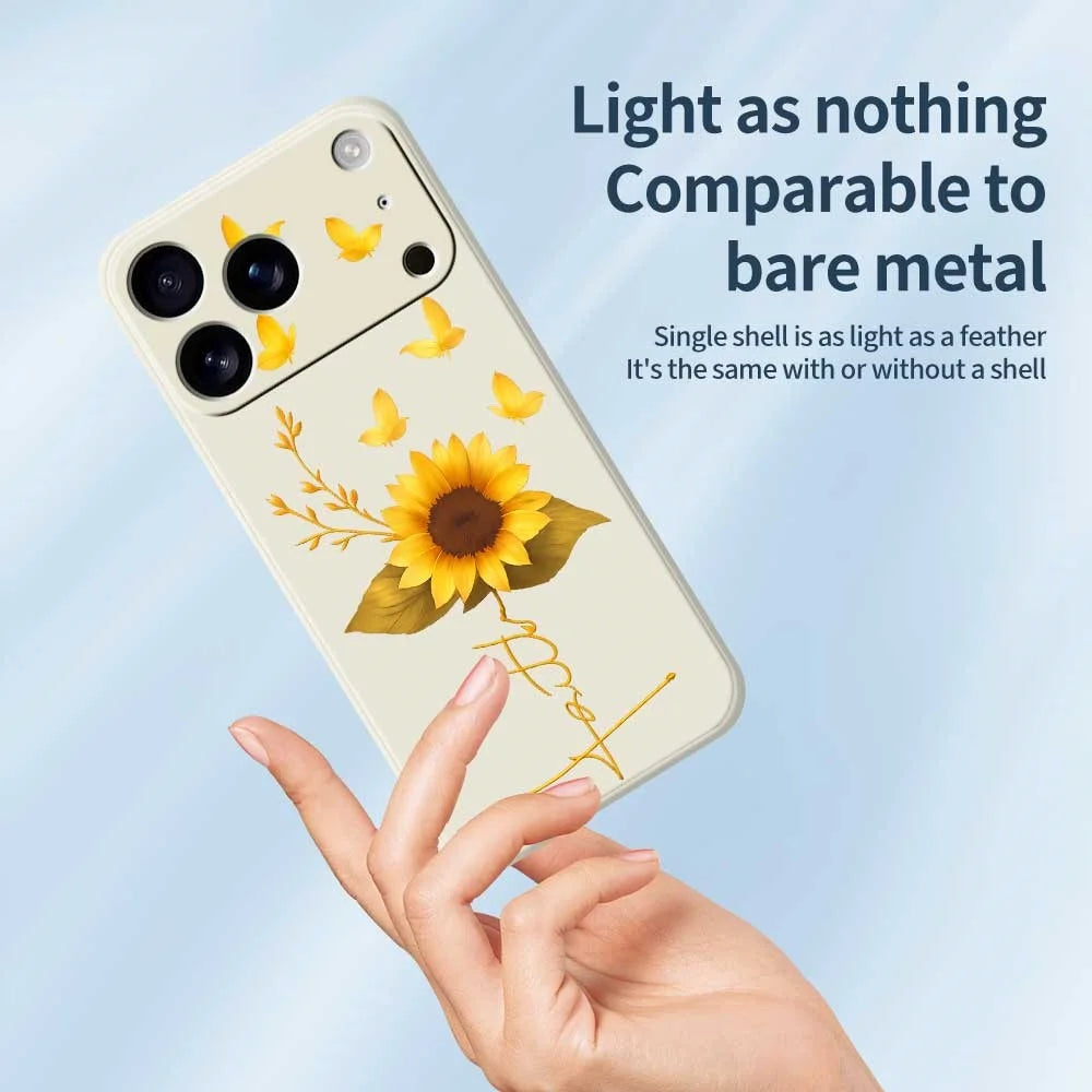 For iPhone 18 Pro / 17 Pro Case Golden Butterfly Sunflower Pattern Printing Straight Edge TPU Phone Back Cover - Beige - 4