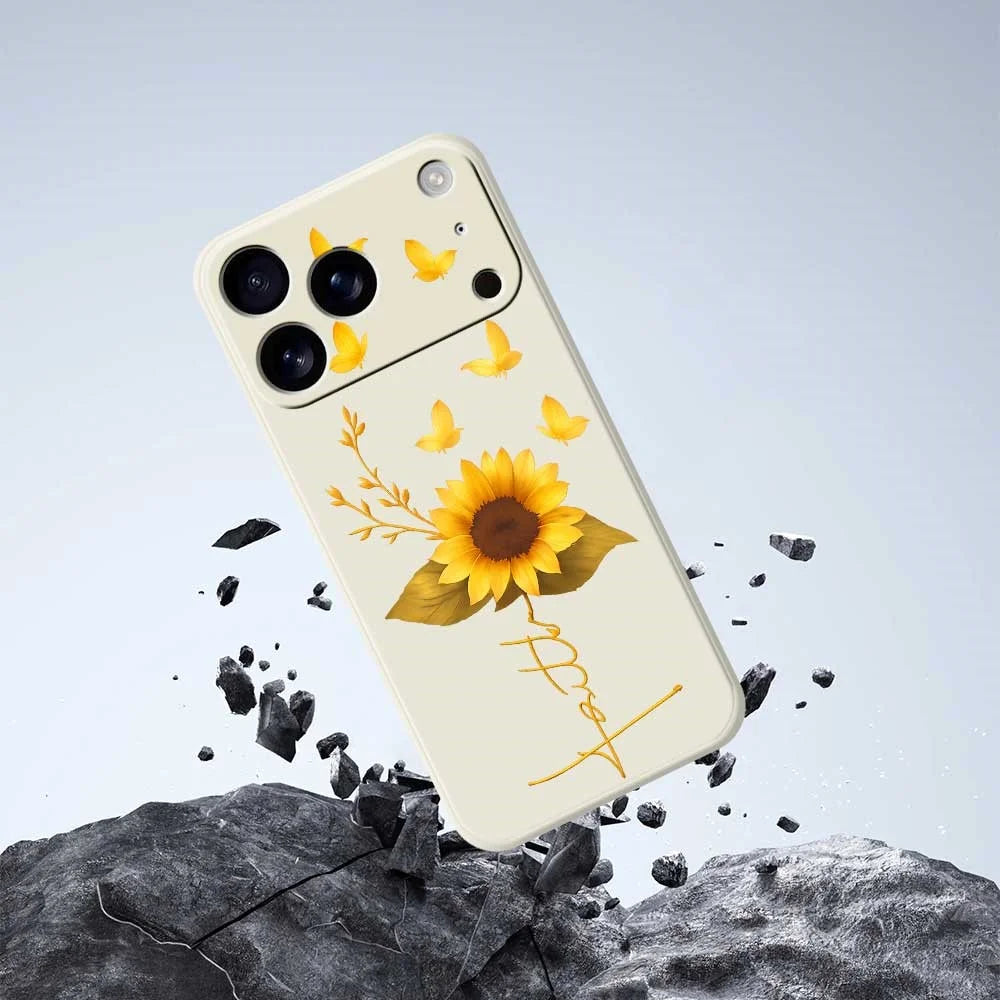 For iPhone 18 Pro / 17 Pro Case Golden Butterfly Sunflower Pattern Printing Straight Edge TPU Phone Back Cover - Beige - 7
