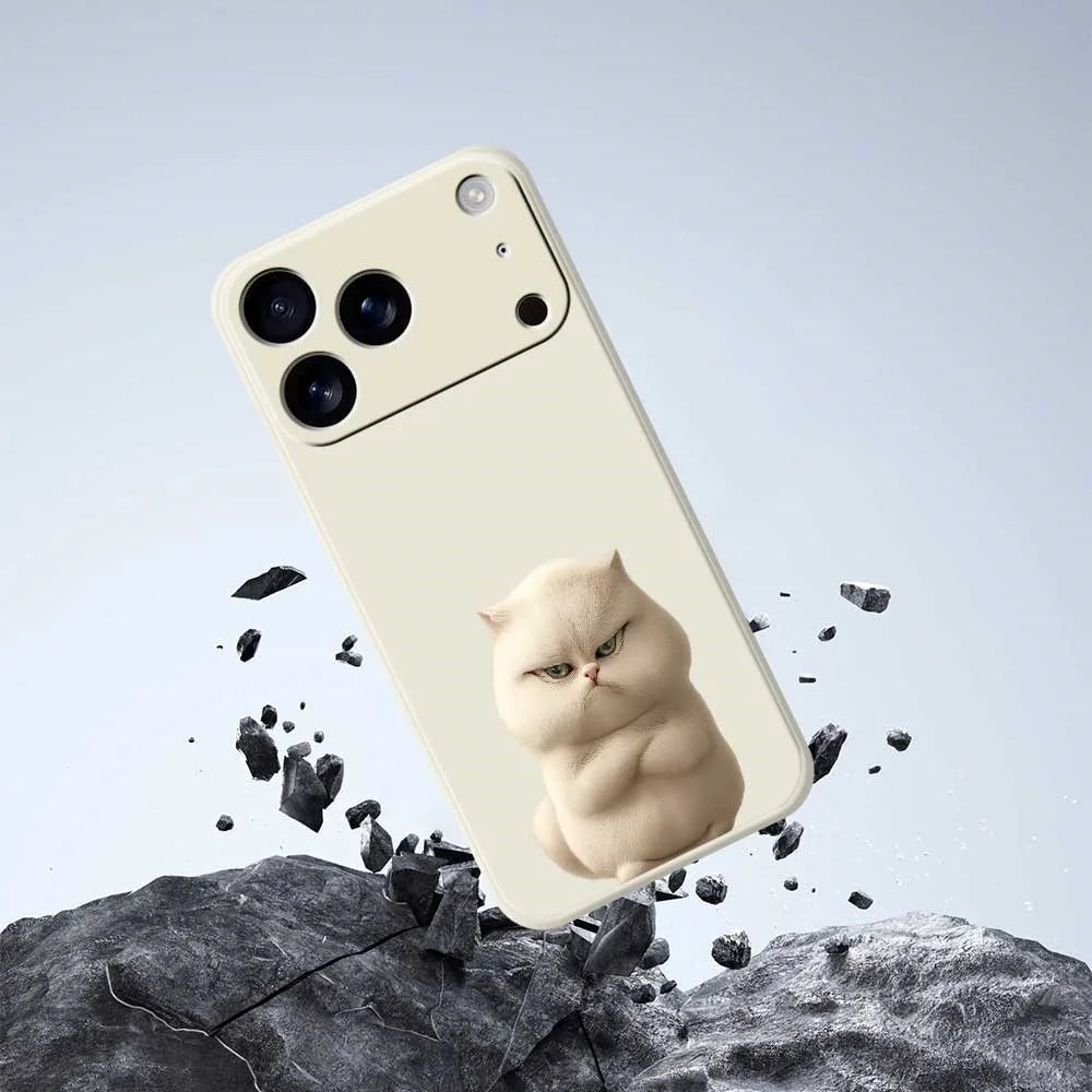 For iPhone 18 Pro / 17 Pro Case Angry Cat Pattern Printing Straight Edge TPU Phone Back Cover - Beige - 7