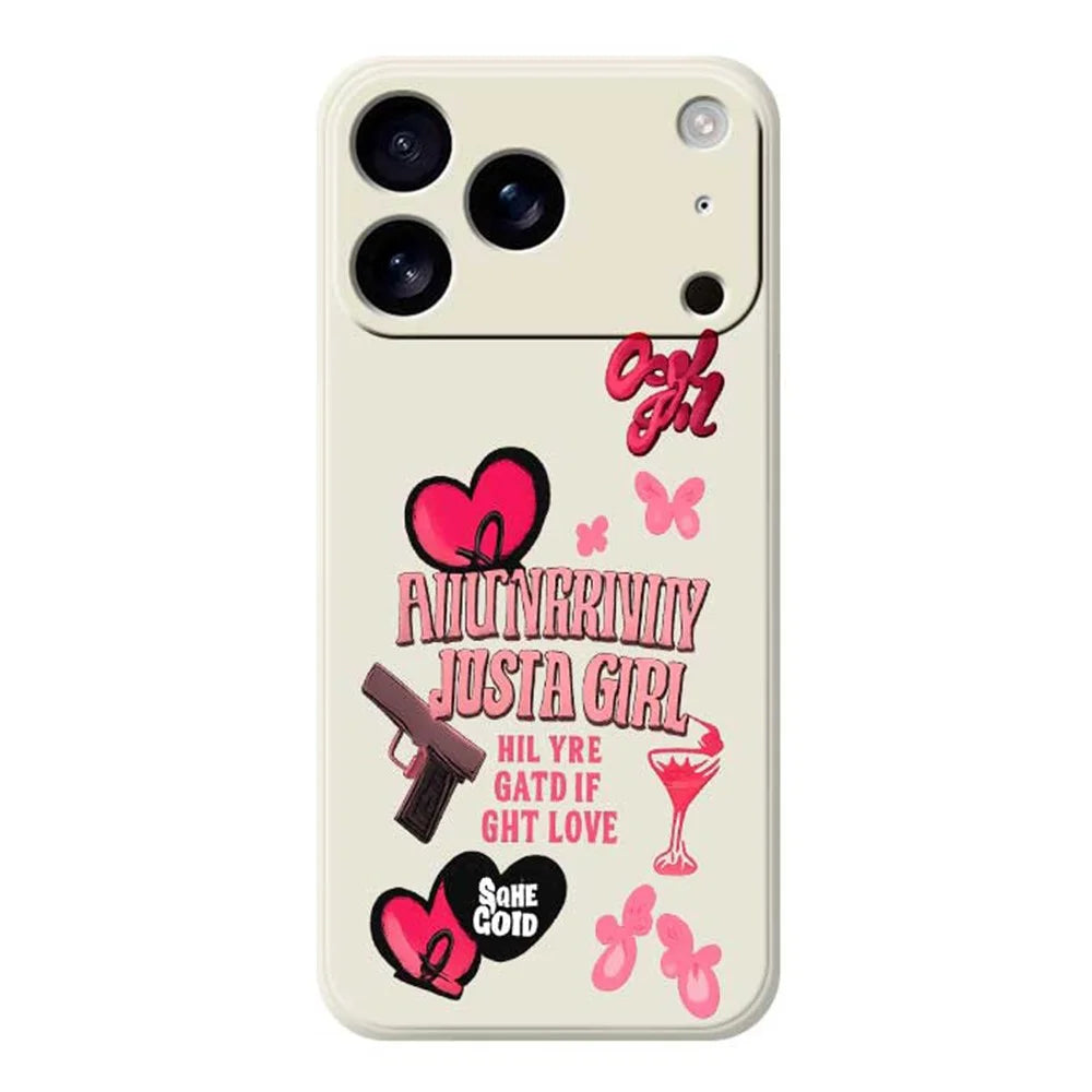 For iPhone 18 Pro / 17 Pro Case Pink Elements Pattern Printing Straight Edge TPU Phone Back Cover - Beige - 1