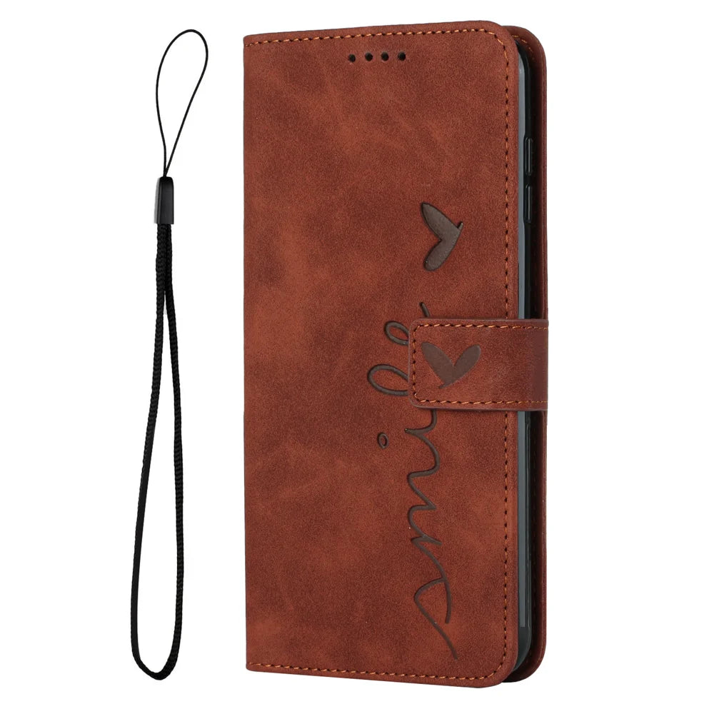 For iPhone 18 Pro / 17 Pro Stand Case PU Leather Phone Cover Imprinted Heart Pattern - Brown - 2