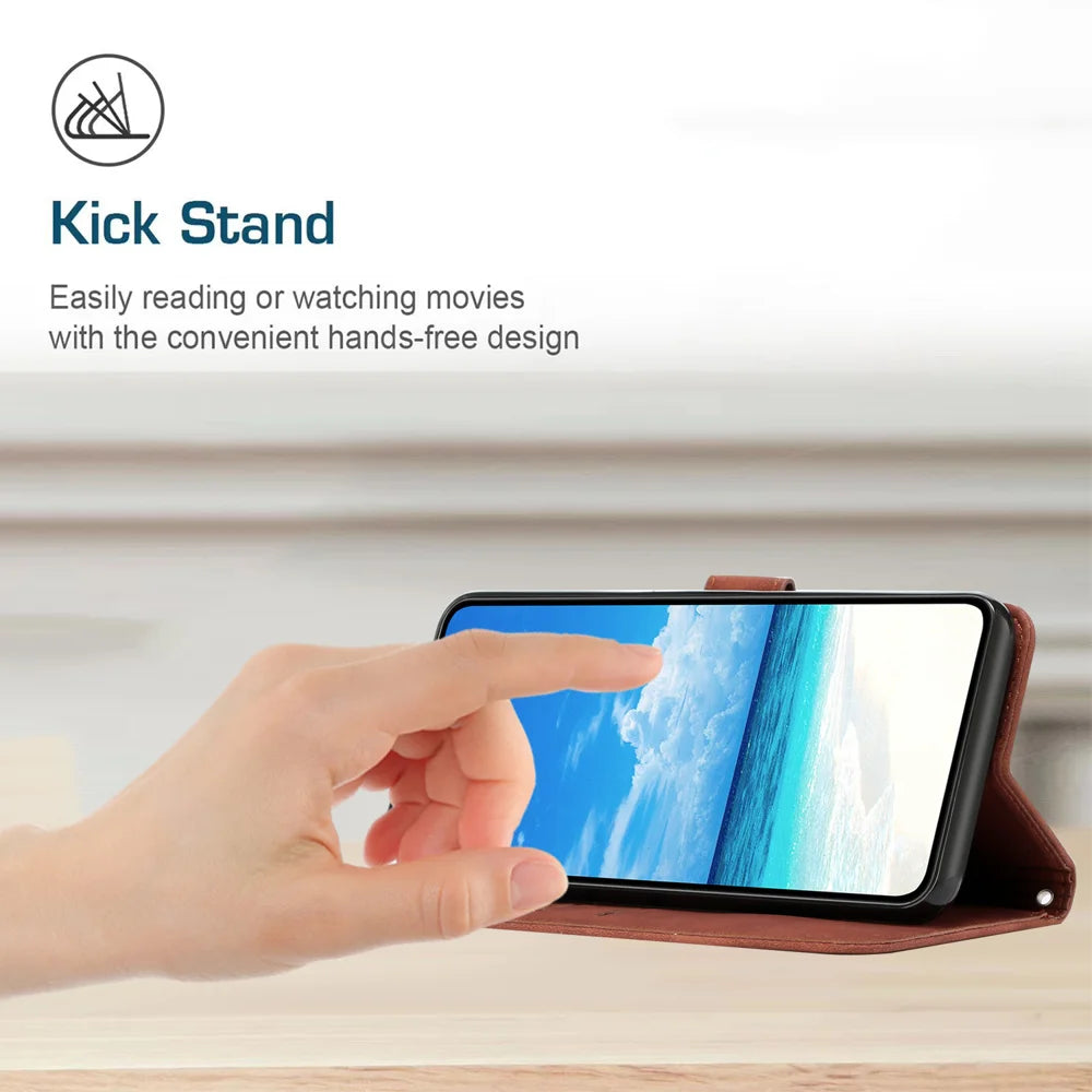 For iPhone 18 Pro / 17 Pro Stand Case PU Leather Phone Cover Imprinted Heart Pattern - Brown - 5
