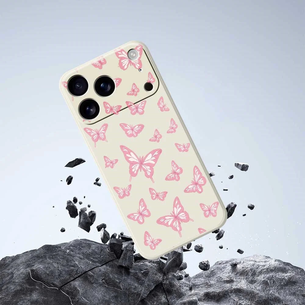 For iPhone 18 Pro / 17 Pro Case Pink Butterflies Pattern Printing Straight Edge TPU Phone Back Cover - Green - 5