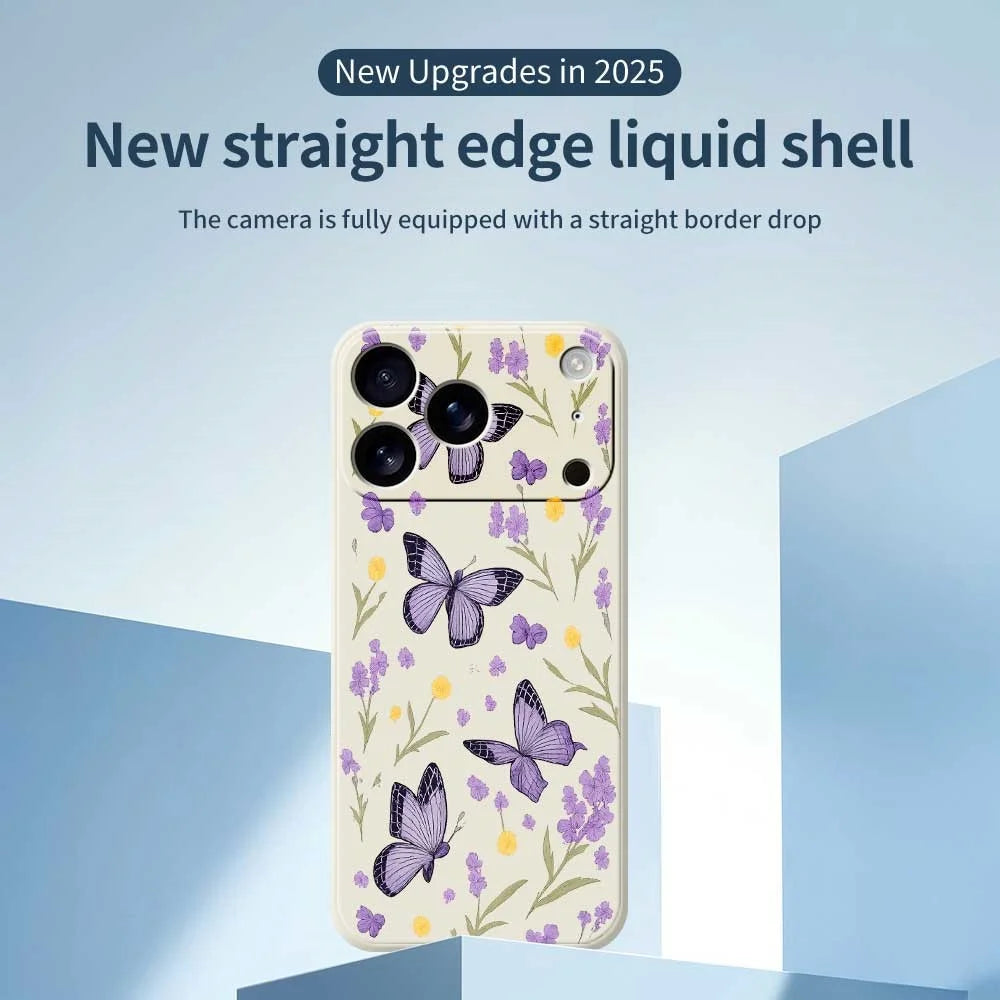 For iPhone 18 Pro / 17 Pro Case Purple Butterflies Pattern Printing Straight Edge TPU Phone Back Cover - Green - 2