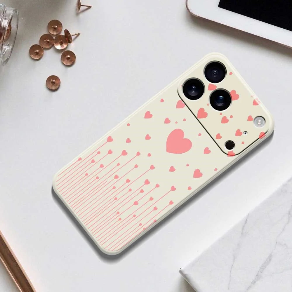 For iPhone 18 Pro / 17 Pro Case Pink Love Pattern Printing Straight Edge TPU Phone Back Cover - Beige - 6