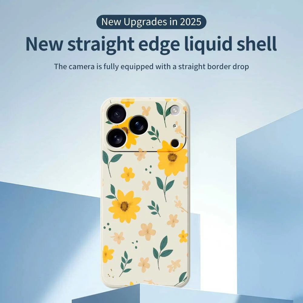 For iPhone 18 Pro / 17 Pro Case Yellow Floral and Leaves Pattern Printing Straight Edge TPU Phone Back Cover - Beige - 2