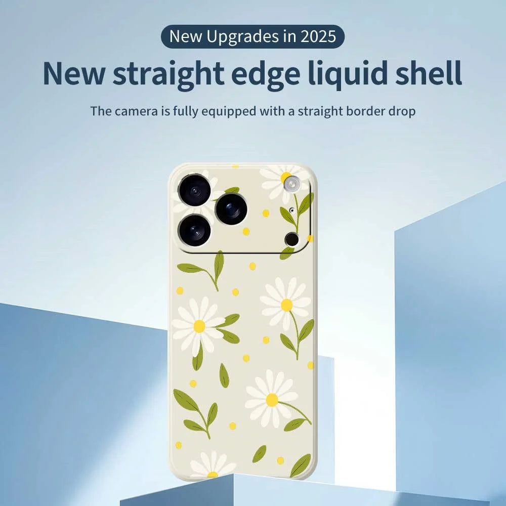 For iPhone 18 Pro / 17 Pro Case White Flowers Green Leaves Pattern Printing Straight Edge TPU Phone Back Cover - Beige - 2