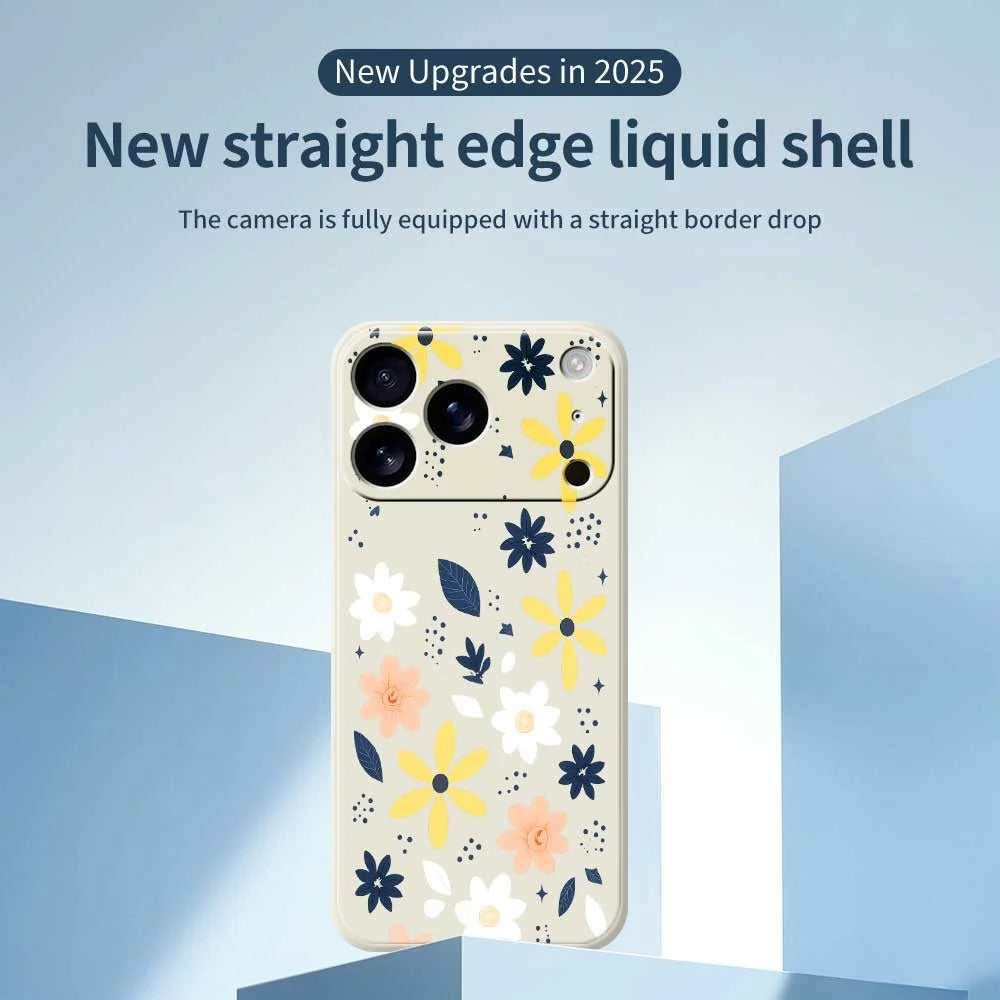 For iPhone 18 Pro / 17 Pro Case Colorful Floral Blue Leaves Pattern Printing Straight Edge TPU Phone Back Cover - Beige - 2