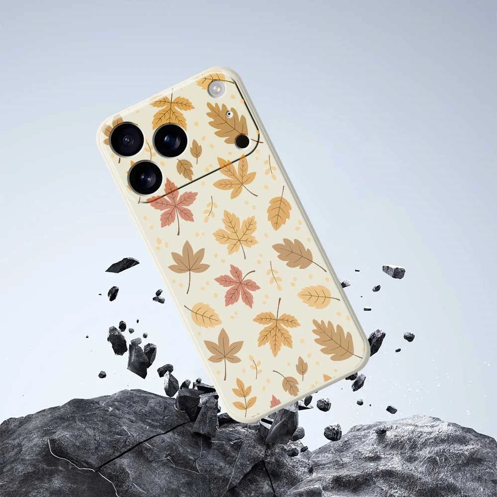 For iPhone 18 Pro / 17 Pro Case Leaves Pattern Printing Straight Edge TPU Phone Back Cover - Beige - 7
