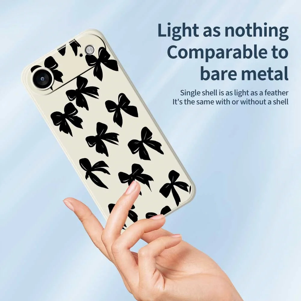For iPhone Air Case Black Bow Pattern Printing Straight Edge TPU Phone Back Cover - Beige - 4