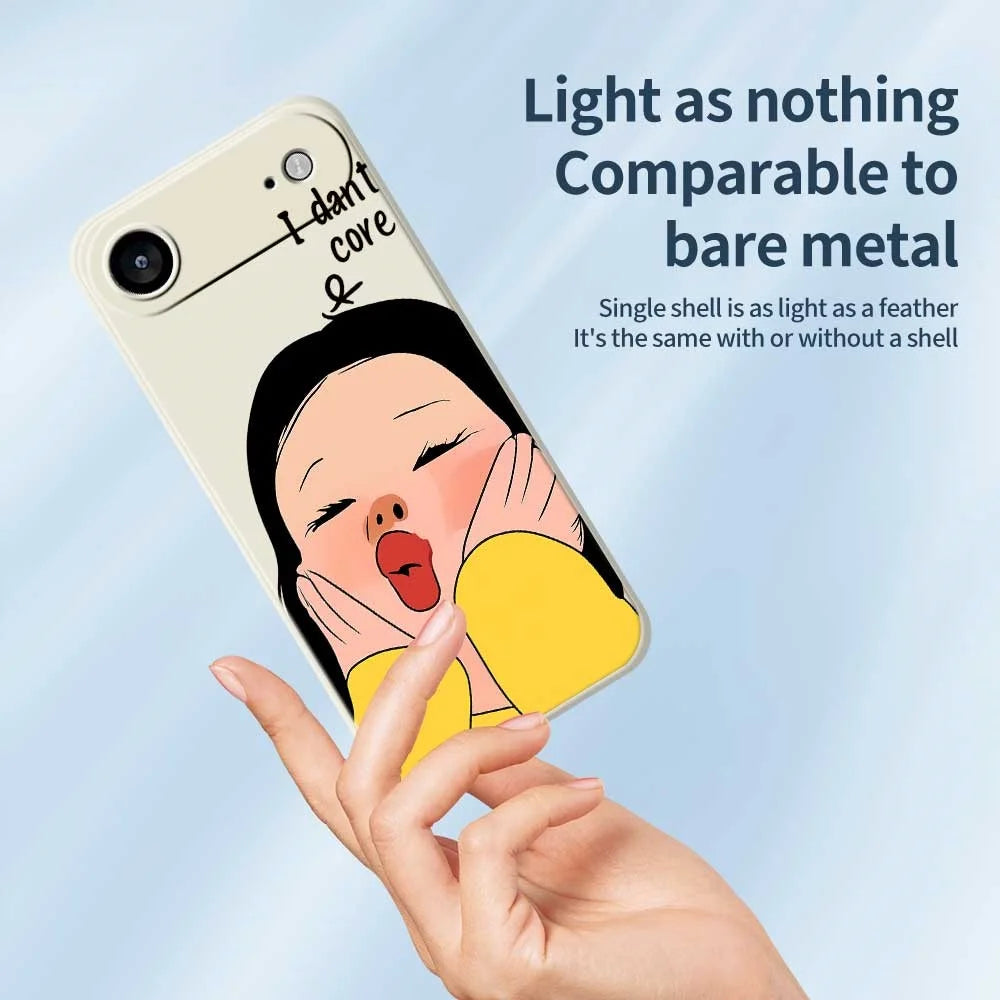 For iPhone Air Case Girl Holding Face Pattern Printing Straight Edge TPU Phone Back Cover - Beige - 4