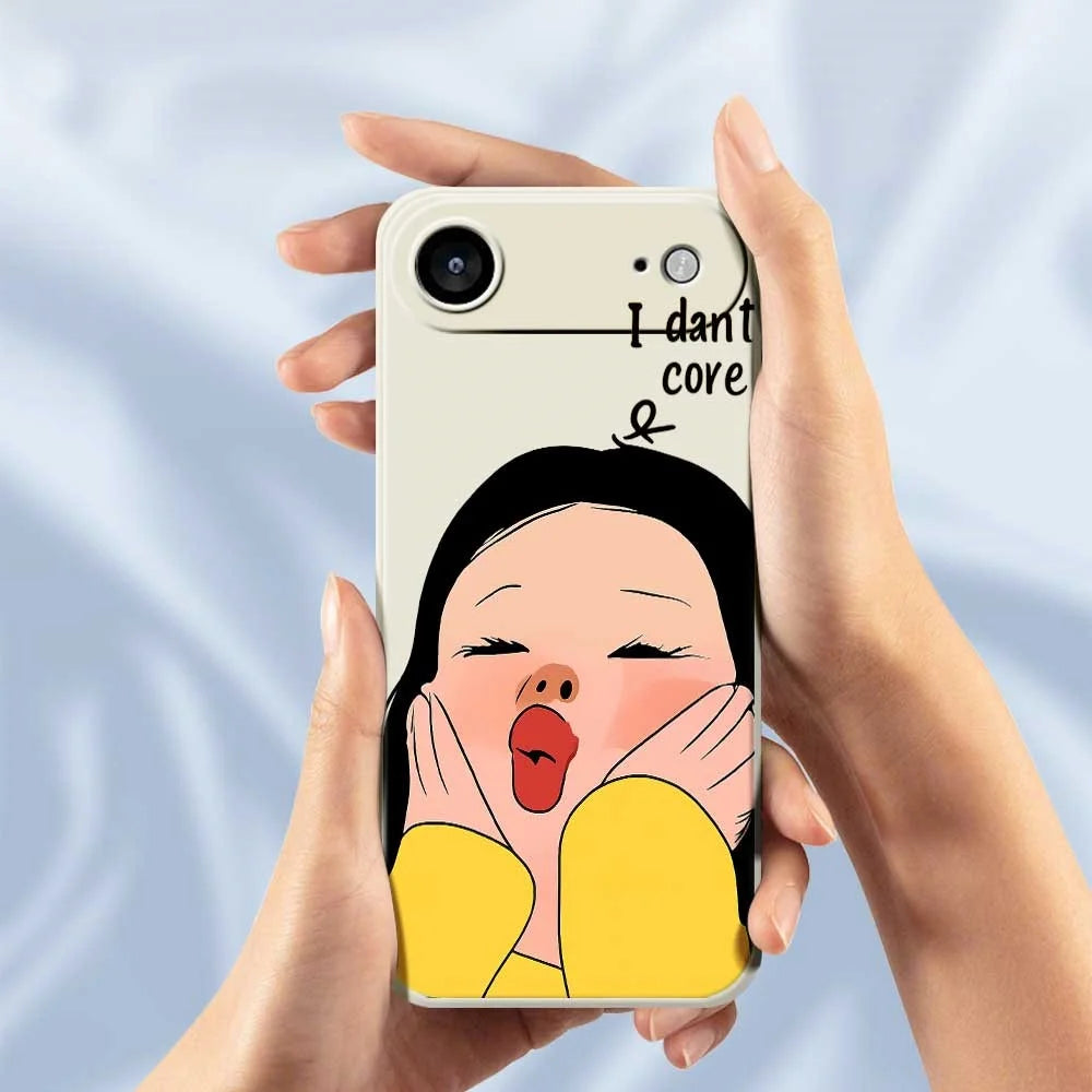For iPhone Air Case Girl Holding Face Pattern Printing Straight Edge TPU Phone Back Cover - Beige - 6