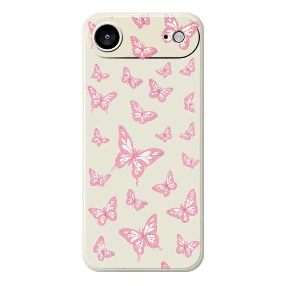 For iPhone Air Case Pink Butterflies Pattern Printing Straight Edge TPU Phone Back Cover - Beige - 1