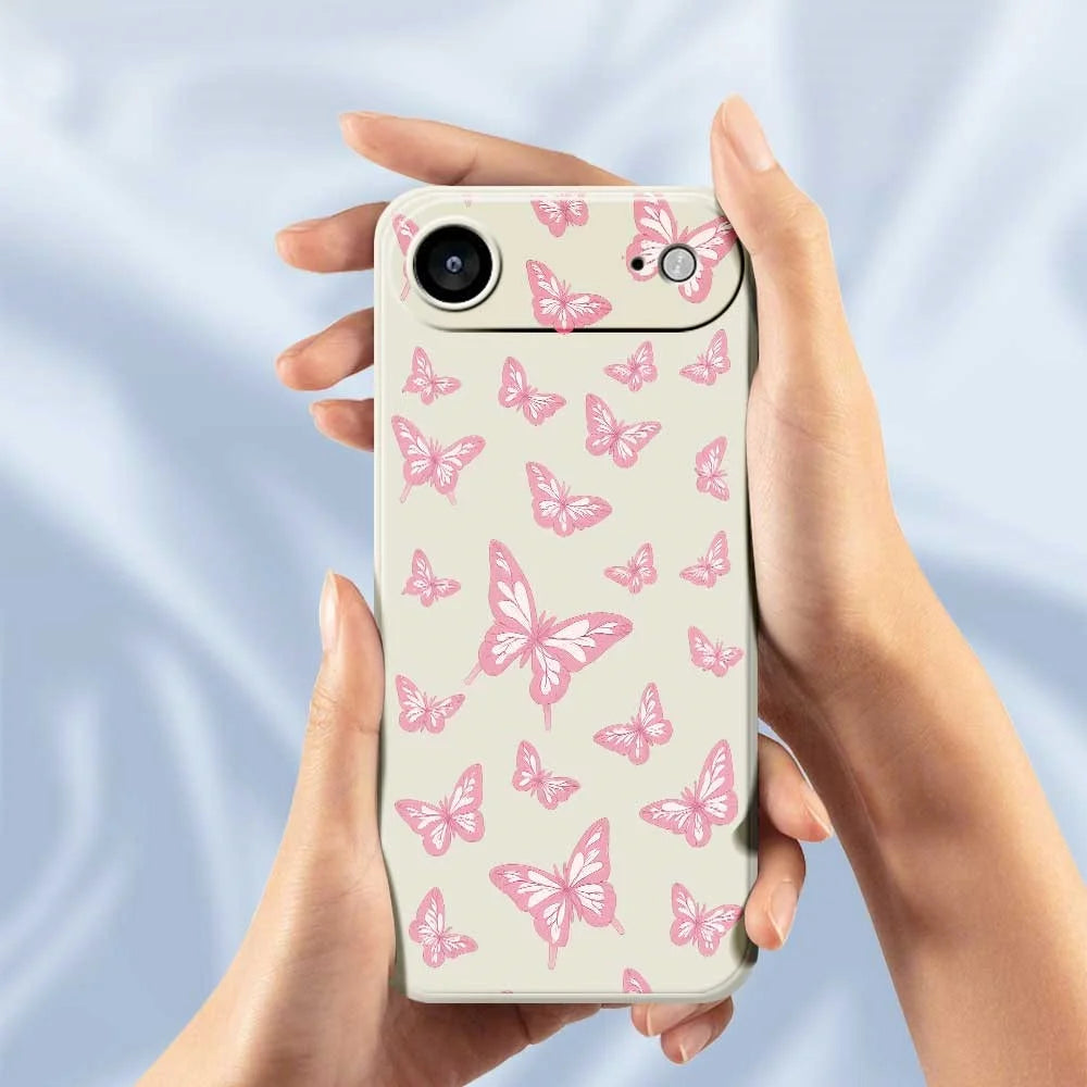 For iPhone Air Case Pink Butterflies Pattern Printing Straight Edge TPU Phone Back Cover - Beige - 6