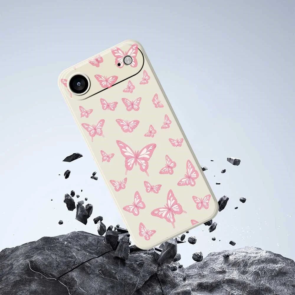 For iPhone Air Case Pink Butterflies Pattern Printing Straight Edge TPU Phone Back Cover - Beige - 7