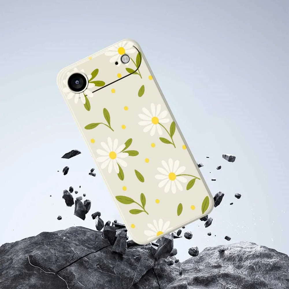 For iPhone Air Case White Flowers Green Leaves Pattern Printing Straight Edge TPU Phone Back Cover - Beige - 7