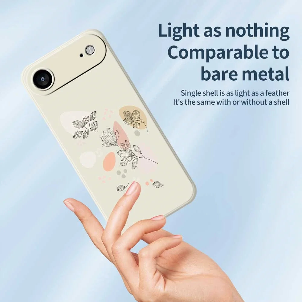 For iPhone Air Case Sketch Leaves Pattern Printing Straight Edge TPU Phone Back Cover - Beige - 4
