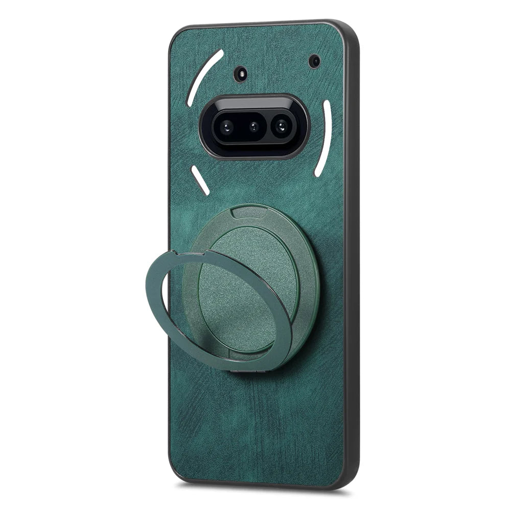 For Nothing Phone (3a) Phone Case with Rotating Kickstand Stress Relief Retro Leather Back Cover - Green - 3