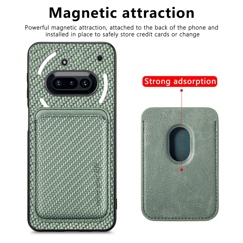 For Nothing Phone (3a) Case Magnetic Detachable Card Holder Phone Back Cover - Green - 2