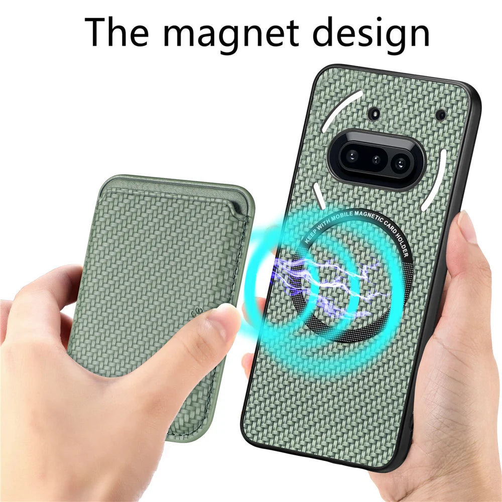 For Nothing Phone (3a) Case Magnetic Detachable Card Holder Phone Back Cover - Green - 3
