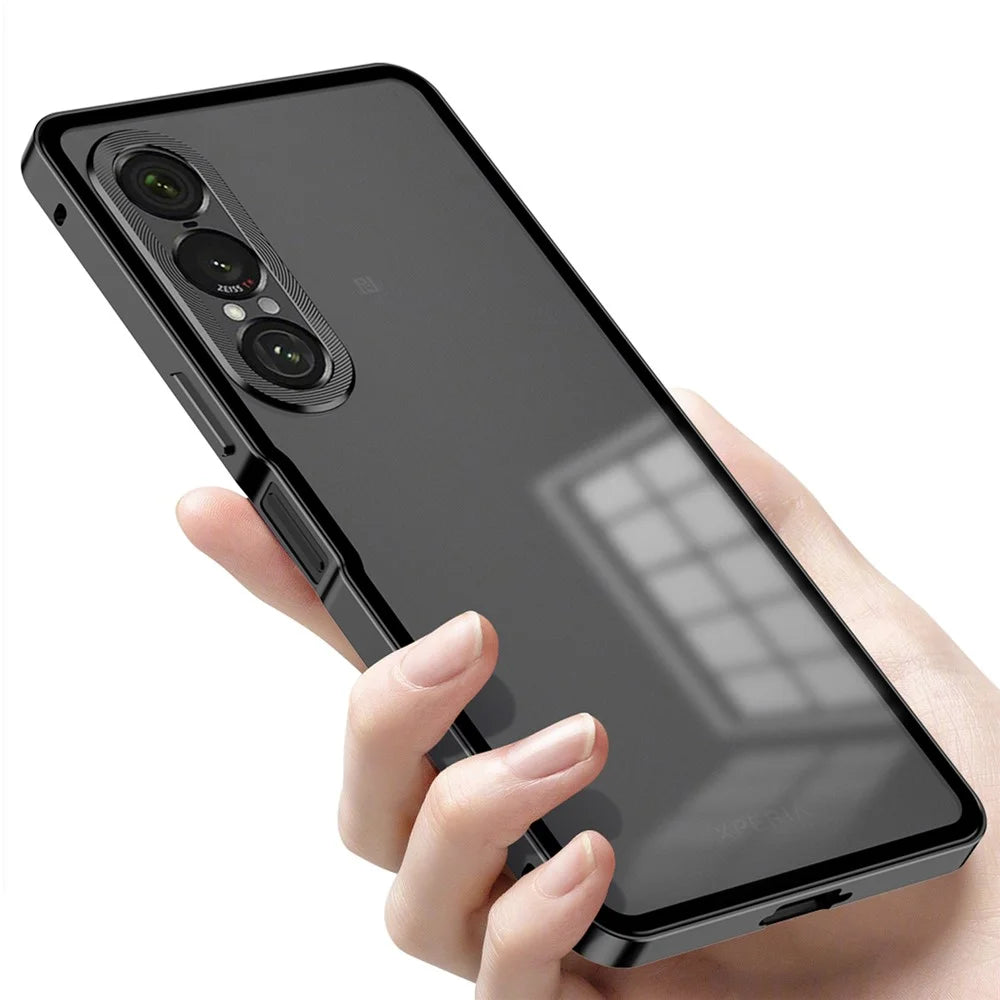 For Sony Xperia 1 VII Matte Case Aluminium Alloy + PC Phone Cover Pop-Up Snap Lock - Black - 2
