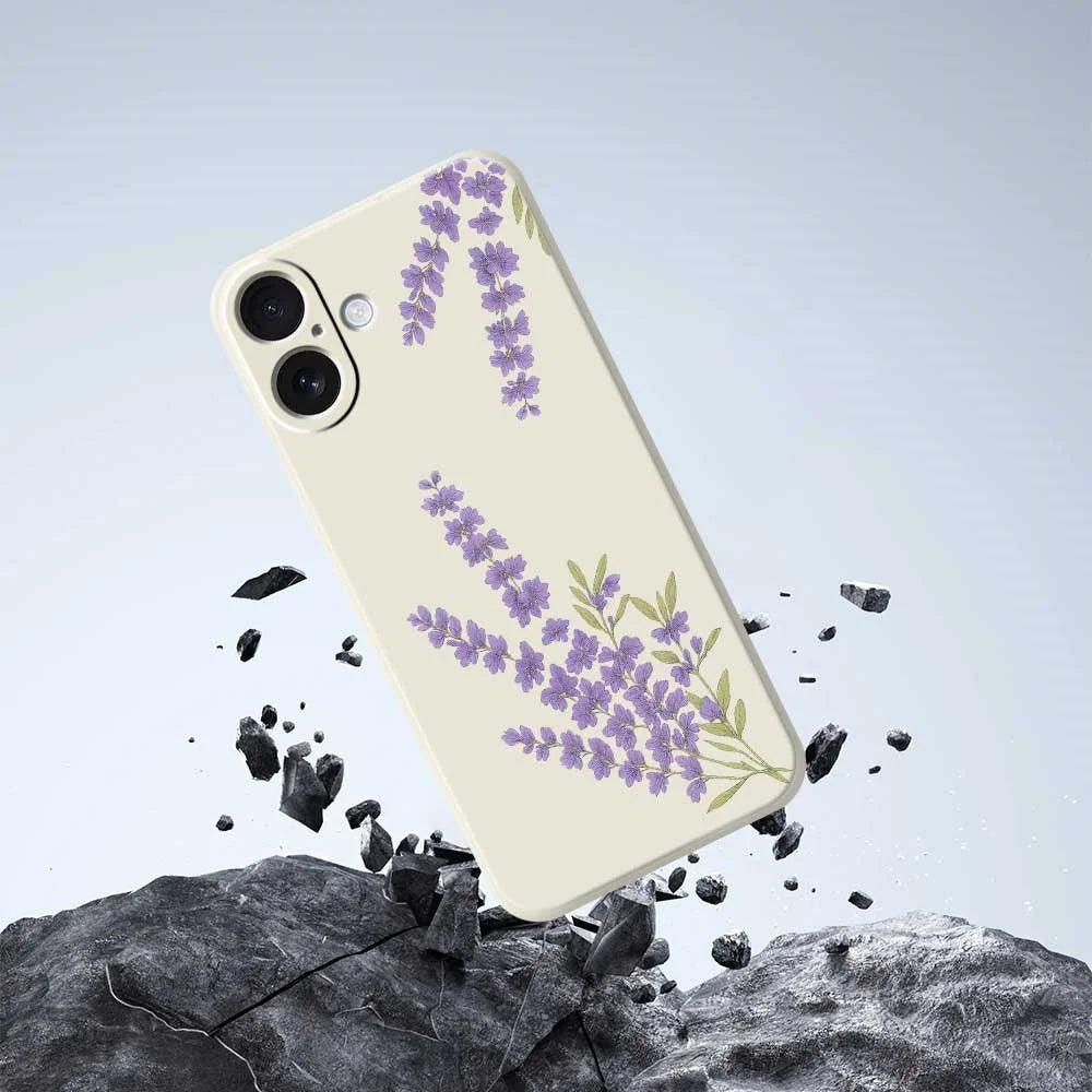 For iPhone 17 Case Lavender Pattern Printing Straight Edge TPU Phone Back Cover - Beige - 7