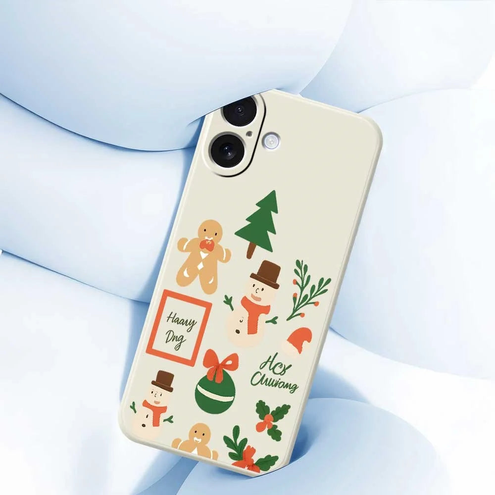 For iPhone 17 Case Christmas Snowman Pattern Printing Straight Edge TPU Phone Back Cover - Beige - 5