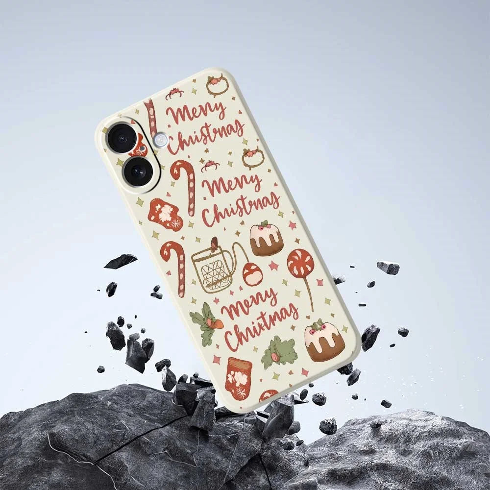 For iPhone 17 Case Christmas Snowman Pattern Printing Straight Edge TPU Phone Back Cover - Beige - 7