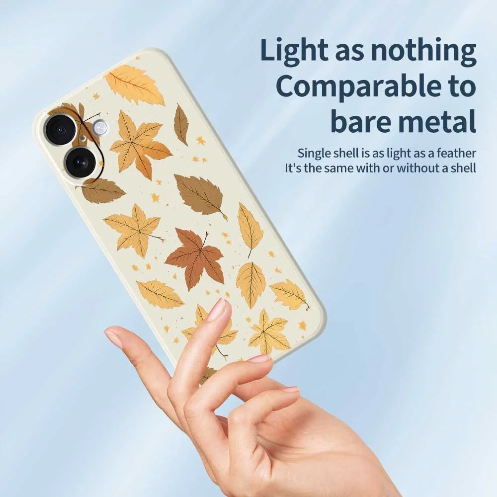 For iPhone 17 Case Maple Leaves Pattern Printing Straight Edge TPU Phone Back Cover - Beige - 4