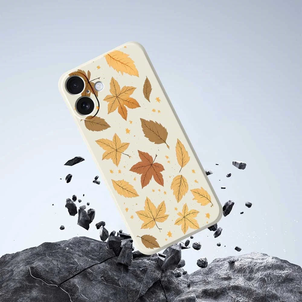 For iPhone 17 Case Maple Leaves Pattern Printing Straight Edge TPU Phone Back Cover - Beige - 7