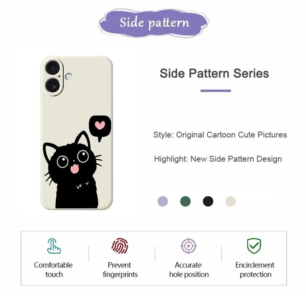 For iPhone 17 Case Love Black Cat Pattern Printing Straight Edge TPU Phone Back Cover - Beige - 2