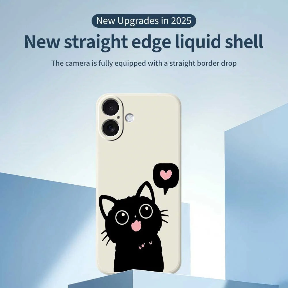 For iPhone 17 Case Love Black Cat Pattern Printing Straight Edge TPU Phone Back Cover - Beige - 3